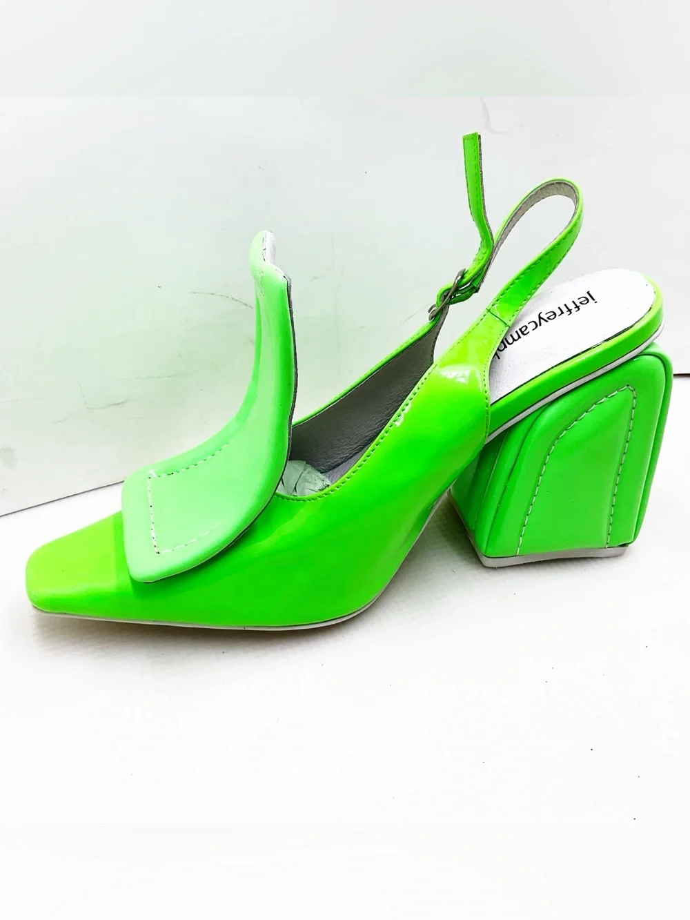 🆕{Jeffery Campbell} Picasso Neon Green Square-Toe Slingback Heels